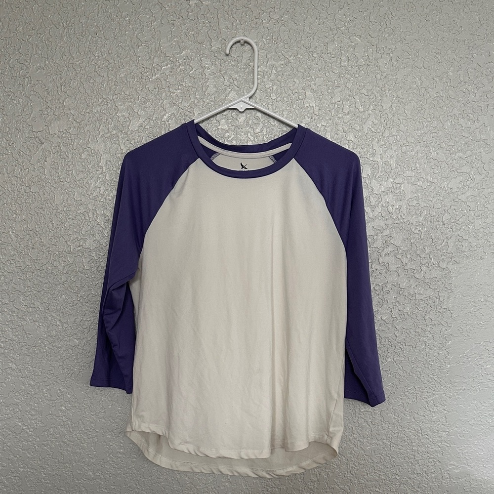 Eddie Bauer Purple and Cream Raglan Long Sleeve Tee